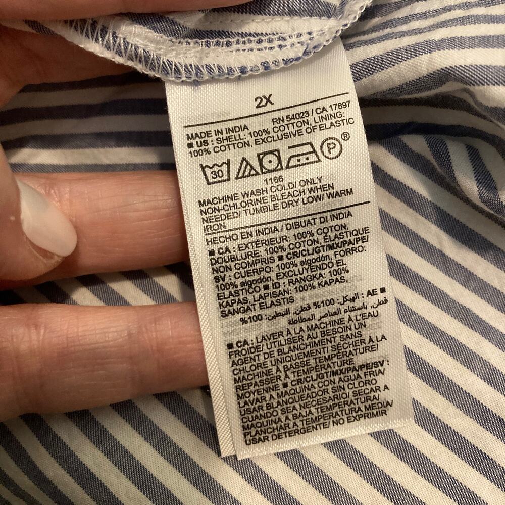 NWT Old Navy Striped Puff Sleeve Babydoll Blouse May All Day Blue Stripe Plus 2X - Picture 9 of 9